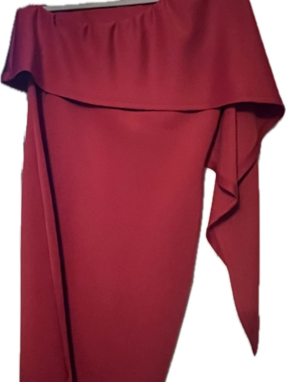 Off-the-Shoulder Red Dress with Draped Ruffle